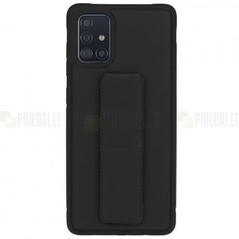 Samsung Galaxy A51 (A515F) „Finger Grip“ Kickstand cieta silikona (TPU) melns apvalks