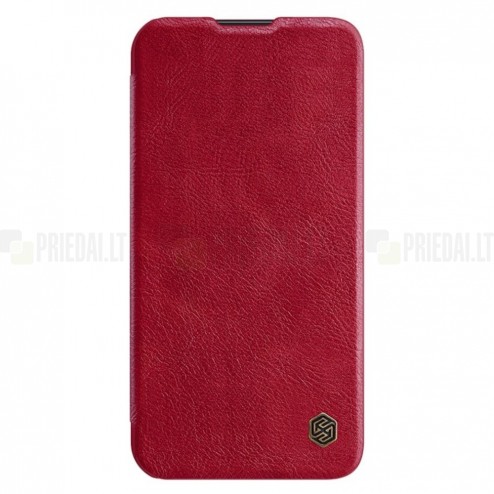 Samsung Galaxy A54 (SM-A546B) greznais Nillkin Qin Pro sērijas ādas atvērams sarkans maciņš, maks