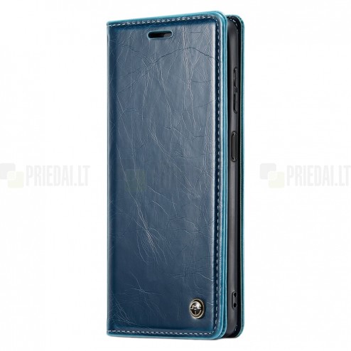 Samsung Galaxy A54 (SM-A546B) „CaseMe“ Leather solīds atvēramais ādas zils maciņš - maks