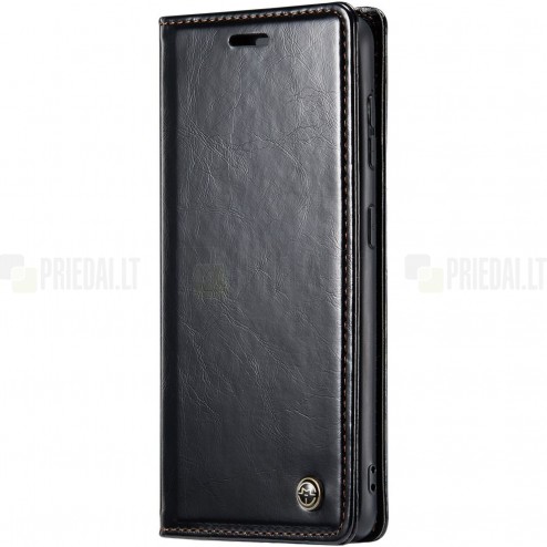 Samsung Galaxy S23 FE (Fan Edition) CaseMe Retro solīds atvēramais ādas melns maciņš - maks