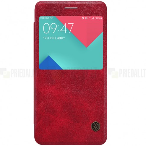 Greznais „Nillkin“ Qin sērijas ādas atvērams sarkans Samsung Galaxy A7 (2016) A710 maciņš