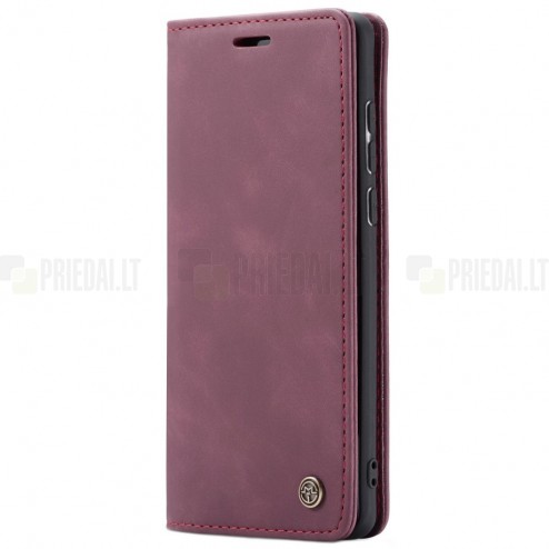 Samsung Galaxy A71 (A715) CaseMe Retro solīds atvēramais ādas bordo maciņš - maks