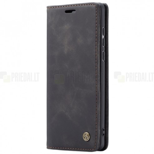 Samsung Galaxy A71 (A715) CaseMe Retro solīds atvēramais ādas melns maciņš - maks