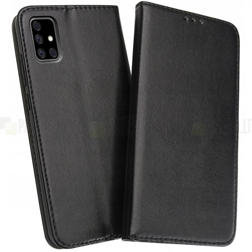 Samsung Galaxy A71 (A715F) Shell Skin sērijas melns ādas atvērams maciņš