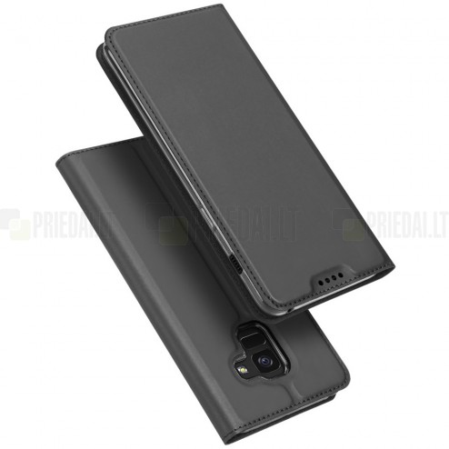 Samsung Galaxy A8+ 2018 (A730F) „Dux Ducis“ Skin sērijas melns ādas atvērams maciņš