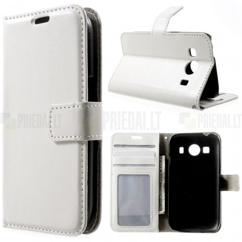 Samsung Galaxy Ace 4 (G357) atvēramais ādas balts maciņš (maks)