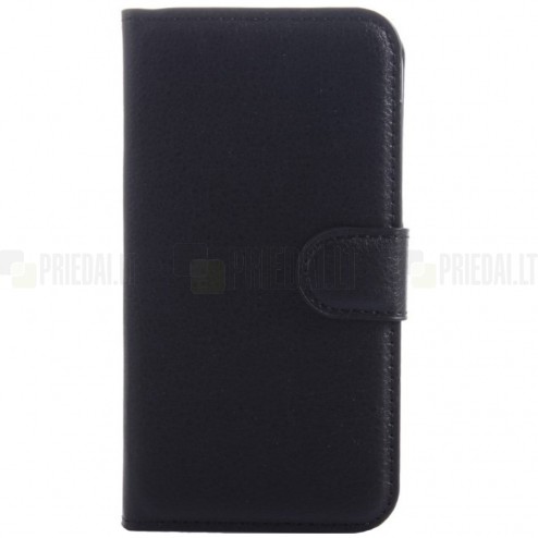 Samsung Galaxy Core Prime (G360) atvēramais melns ādas Litchi maciņš