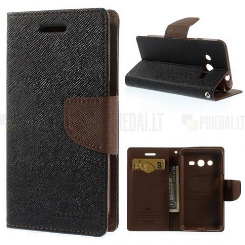„Mercury“ Fancy Samsung Galaxy Core 2 (G355) melns ādas maciņš