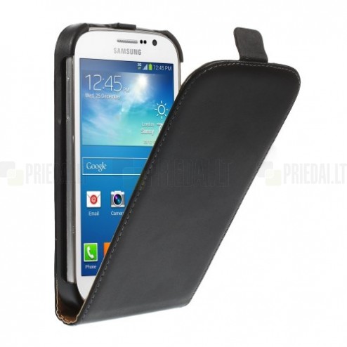 Samsung Galaxy Grand (Neo / Lite) klasisks ādas vertikāli atvēramais melns futrālis
