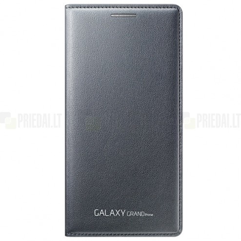 Samsung Galaxy Grand Prime (G530, G531) oficiāls Flip Wallet Cover atvērams melns ādas maciņš (maks)