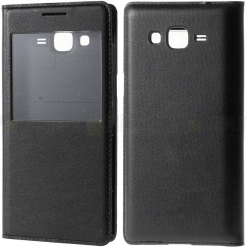 Samsung Galaxy Grand Prime (G530) melns atvēramais Smart Window ādas maciņš