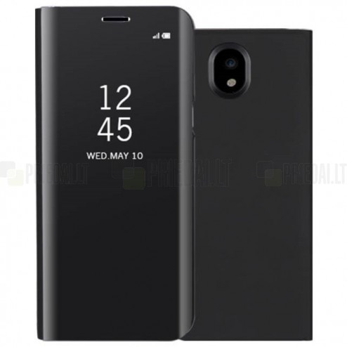 Samsung Galaxy J3 2017 (J330) plastmasas atvērams melns ādas maciņš