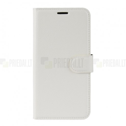 Samsung Galaxy Note 10+ (N975F) atvēramais balts ādas Litchi maciņš (maks)