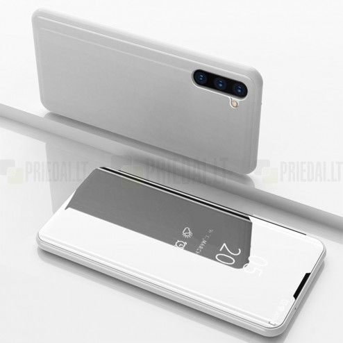Samsung Galaxy Note 10 (N970F) plastmasas atvērams sudrabs ādas maciņš