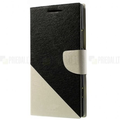 Samsung Galaxy Note 3 (N9005, N9002, N9000) „Double“ sērijas melns, balts ādas atvērams maciņš