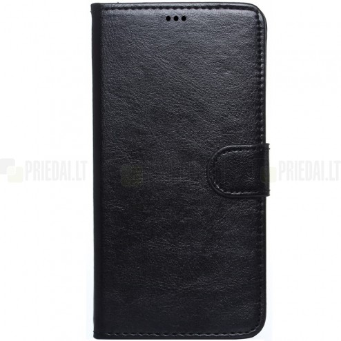 Samsung Galaxy Note 4 (N910) atvēramais melns ādas Litchi futrālis - maciņš