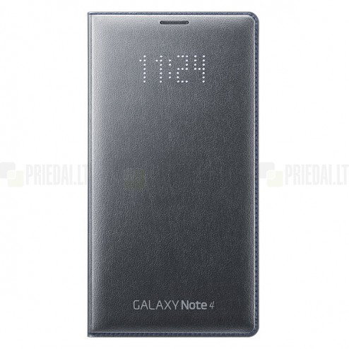 Samsung Galaxy Note 4 N910 oficiāls LED Flip Wallet Cover atvērams melns ādas maciņš