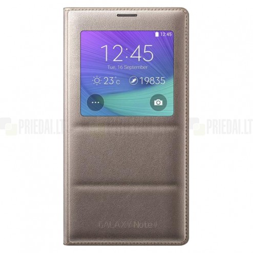 Samsung Galaxy Note 4 N910 oficiāls S View Cover atvērams zelta ādas maciņš