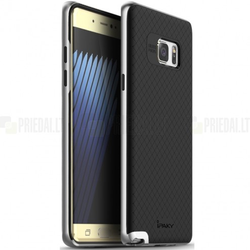 Samsung Galaxy Note 7 (N930) „IPAKY“ cieta silikona (TPU) melns apvalks (apmales - sudrabā krāsā)