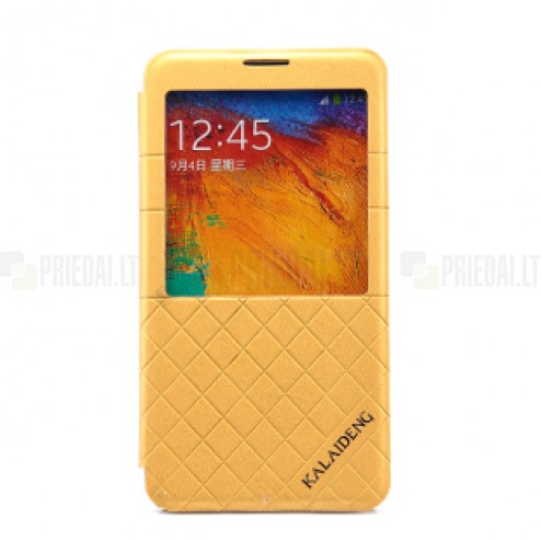 „Kalaideng“ atvērams ādas gaiši dzeltens Samsung Galaxy Note 3 N9005 S View maciņš