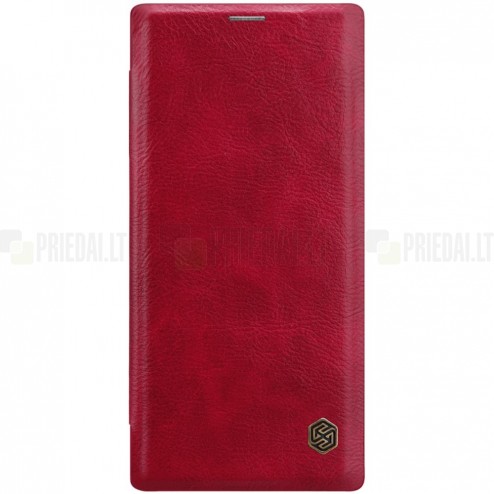 Greznais „Nillkin“ Qin sērijas ādas atvērams sarkans Samsung Galaxy Note 10+ (N975F) maciņš