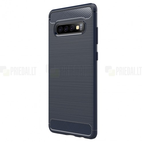 Samsung Galaxy S10+ (G975) „Carbon“ cieta silikona (TPU) tumši zils apvalks