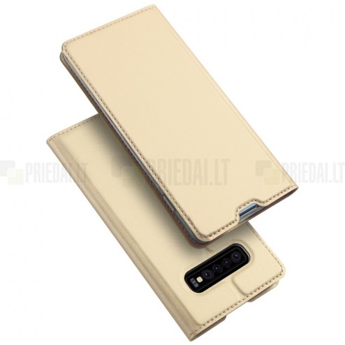 Samsung Galaxy S10+ (G975) „Dux Ducis“ Skin sērijas zelta ādas atvērams maciņš