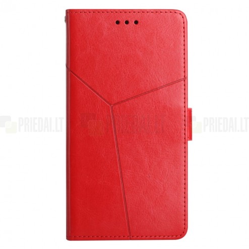 Samsung Galaxy S10+ (G975) „Line“ atvēramais ādas sarkans maciņš (maks)