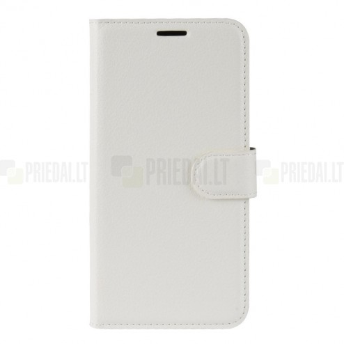 Samsung Galaxy S10+ (G975) atvēramais balts ādas Litchi maciņš (maks)