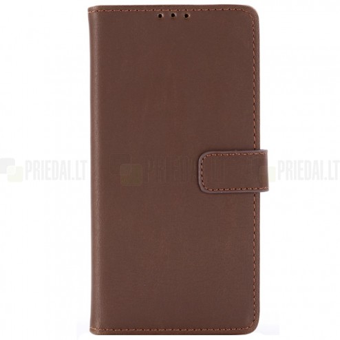 Samsung Galaxy S10+ (G975) atvēramais ādas tumši brūns retro maciņš (maks)