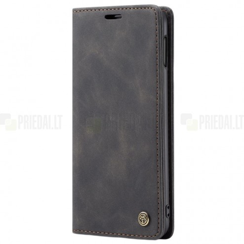 Samsung Galaxy S10e (G970) CaseMe Retro solīds atvēramais ādas melns maciņš - maks