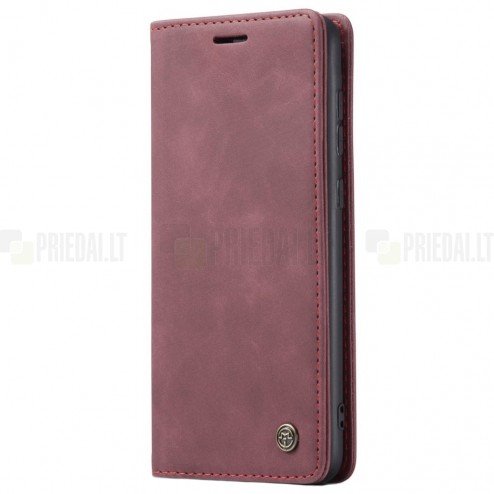 Samsung Galaxy S21 FE (Fan Edition) 5G CaseMe Retro solīds atvēramais ādas bordo maciņš - maks