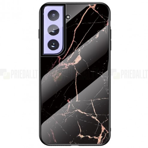 Samsung Galaxy S21 (G991B) „Marble“ cieta silikona (TPU) melns / zelta apvalks