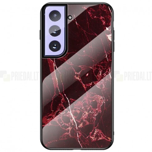 Samsung Galaxy S21 (G991B) „Marble“ cieta silikona (TPU) melns / sarkans apvalks