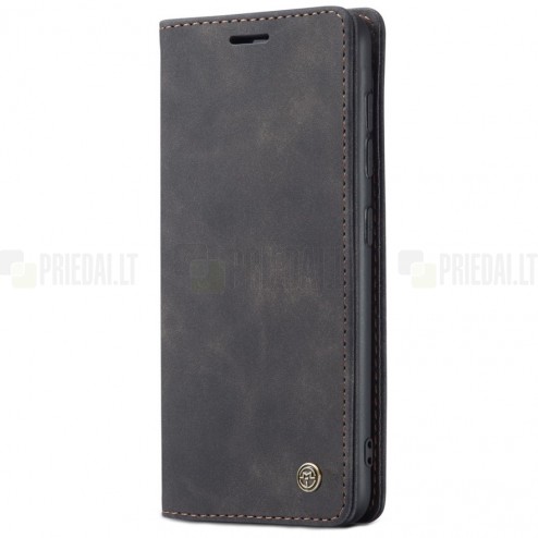 Samsung Galaxy S21+ (G996B) CaseMe Retro solīds atvēramais ādas melns maciņš - maks