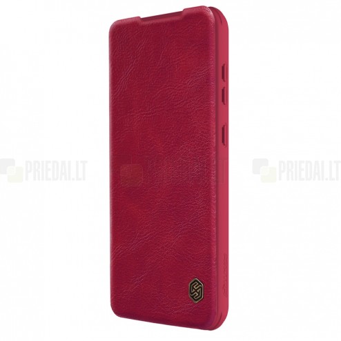 Greznais „Nillkin“ Qin Pro sērijas ādas atvērams sarkans Samsung Galaxy S23 FE (Fan Edition) maciņš