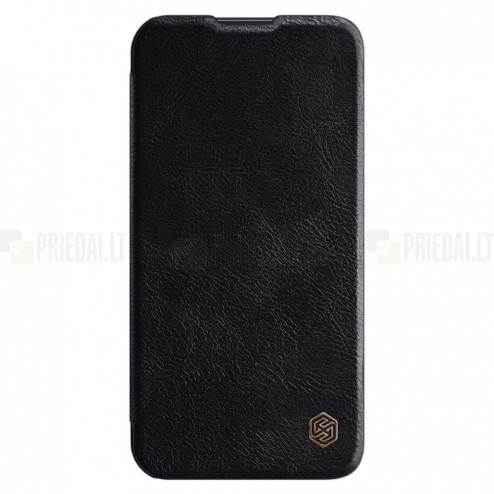 Samsung Galaxy S23 (SM-S911) greznais Nillkin Qin Pro sērijas ādas atvērams melns maciņš, maks