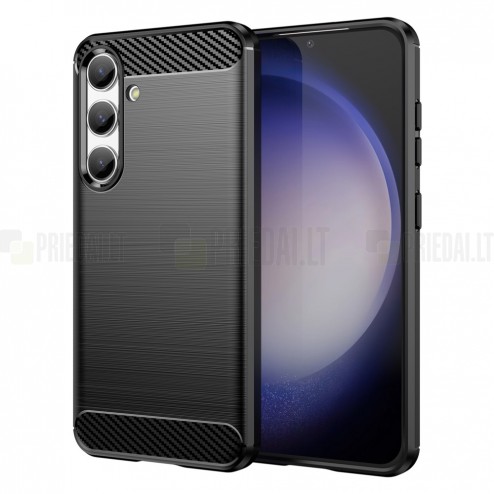 Samsung Galaxy S24 (SM-S921) „Carbon“ cieta silikona (TPU) melns apvalks