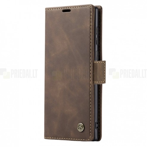 Samsung Galaxy S23 FE (Fan Edition) CaseMe Retro solīds atvēramais ādas melns maciņš - maks