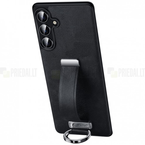 „Sulada“ Leather Kickstand Samsung Galaxy S23 Ultra (SM-S918) melns ādas apvalks