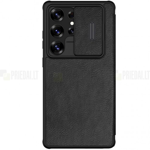 Greznais „Nillkin“ Qin Pro sērijas ādas atvērams melns Samsung Galaxy A55 5G (SM-A556) maciņš
