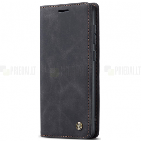 Samsung Galaxy S23 FE (Fan Edition) CaseMe Retro solīds atvēramais ādas melns maciņš - maks