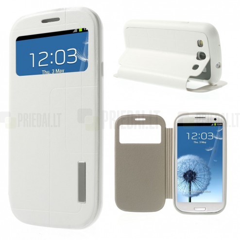 Samsung Galaxy S3 View Window atvēramais balts maciņš