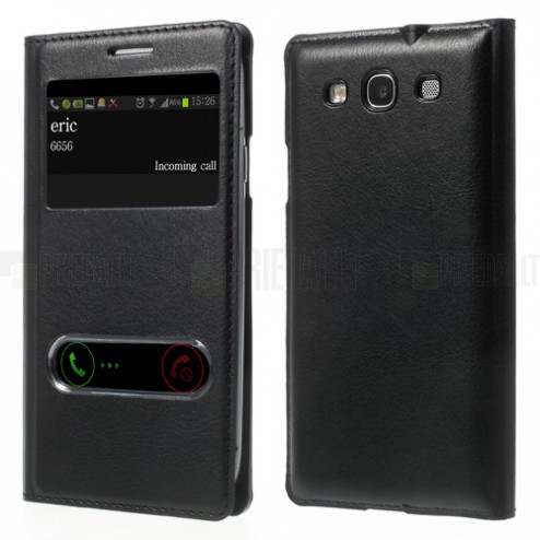 Samsung Galaxy S3 melns atvēramais Smart Window ādas maciņš