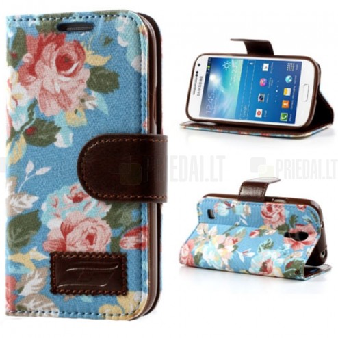 Atvēramais Samsung Galaxy S4 mini rožu krāsains maciņš - zils