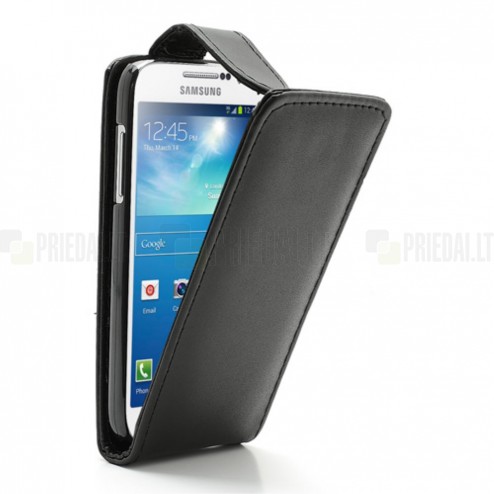 Samsung Galaxy S4 mini klasisks vertikāli atvēramais melns maciņš
