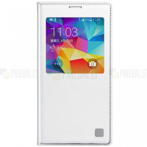 Samsung Galaxy S5 (G900, G903) balts atvēramais View Window ādas maciņš