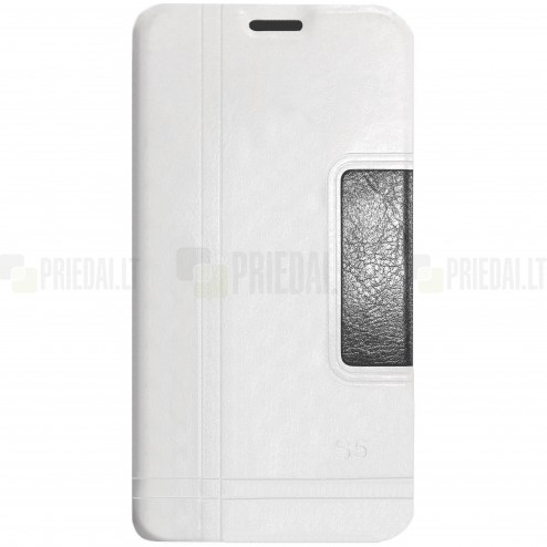 Samsung Galaxy S5 (S5 Neo) atvēramais balts ādas „Luxury“ futrālis - maciņš