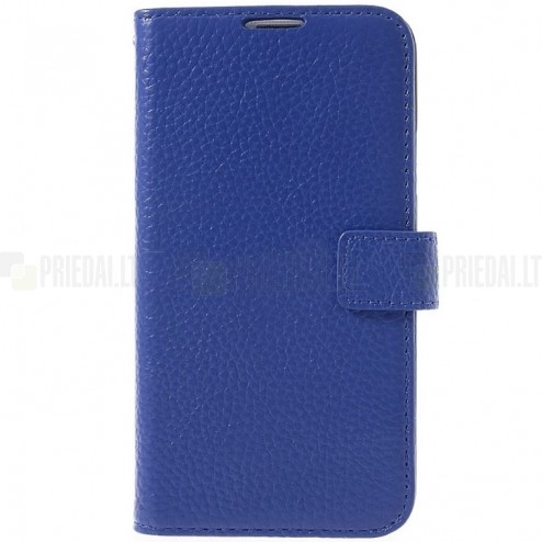 Samsung Galaxy S5 (S5 Neo) atvēramais zils ādas Lychee futrālis - maciņš