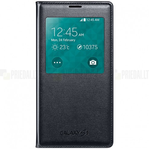 Samsung Galaxy S5 (S5 Neo) S-View Cover atvērams melns ādas futrālis